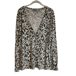 Chicos Cardigan XL Leopard Print Long Sleeve V Neck Button Front Women Size 3
